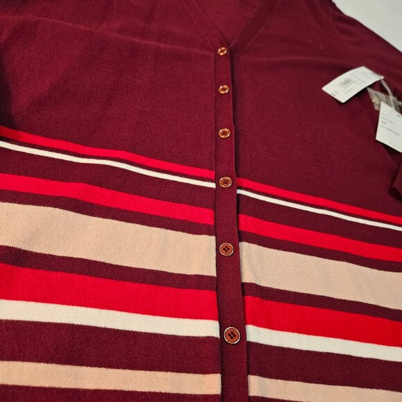 Liz Claiborne Cardigan Sweater Womens XXL Burgundy Red Stripes Long Soft NWT - Picture 4 of 9